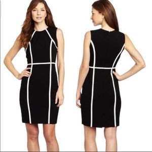 NEW CALVIN KLEIN BODYCON BLACK WITH WHITE PIPING SHEATH DRESS SZ 6 PANEL